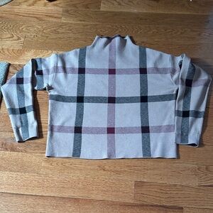 Tamari Women's Plaid Mock Neck Sweater - Light Beige and Mauve, size M